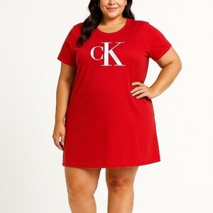 Calvin Klein CK Logo Red Tee Dress — Women’s 2X
